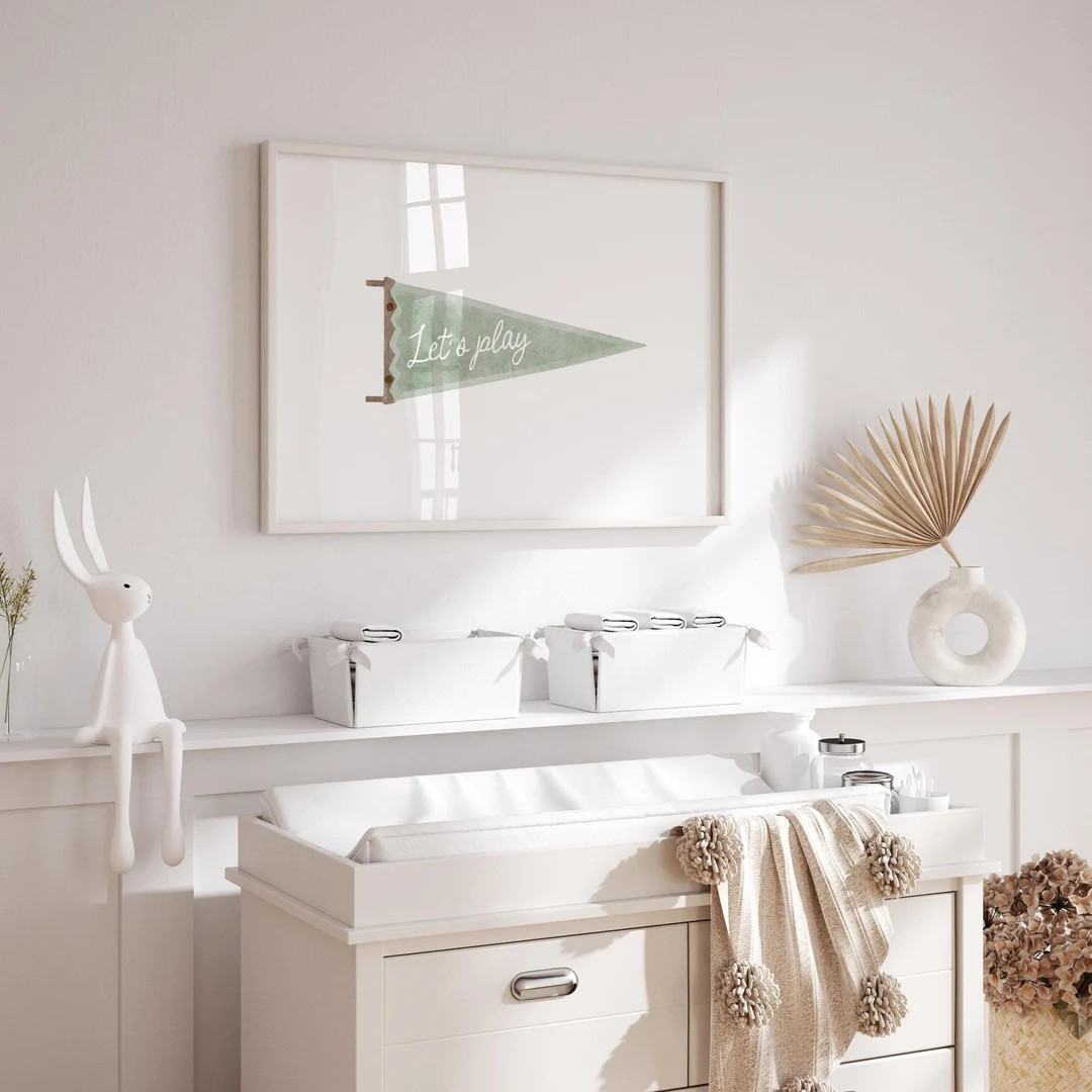 Sage Green Pennant Flag Lets Play Digital Prints, Vintage Horizontal Sports Nursery Wall Decor, B... | Etsy (US)