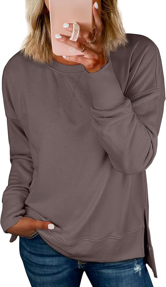 ANRABESS Sweatshirts for women 2024 Fall Fashion Shirts Long Sleeve Crewneck Lightweight Side Spl... | Amazon (US)