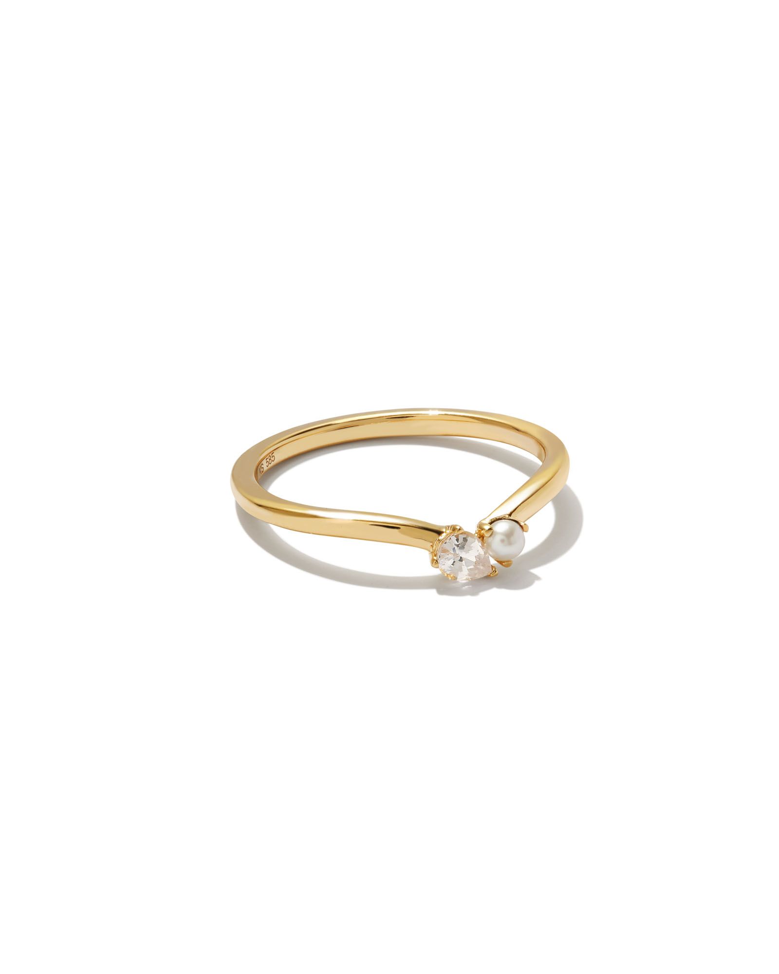 Toi et Moi 14k Yellow Gold Band Ring in White Sapphire and White Pearl | Kendra Scott | Kendra Scott