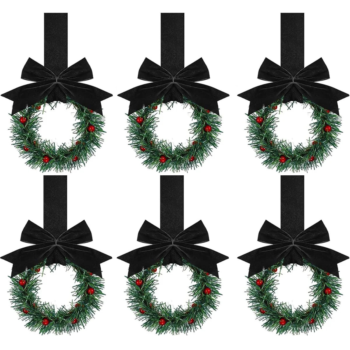 Vorkoi 6PCS Christmas Kitchen Cabinet Wreaths with Plaid Bow Ribbon Hanging Cabinet Doors Wreaths... | Walmart (US)