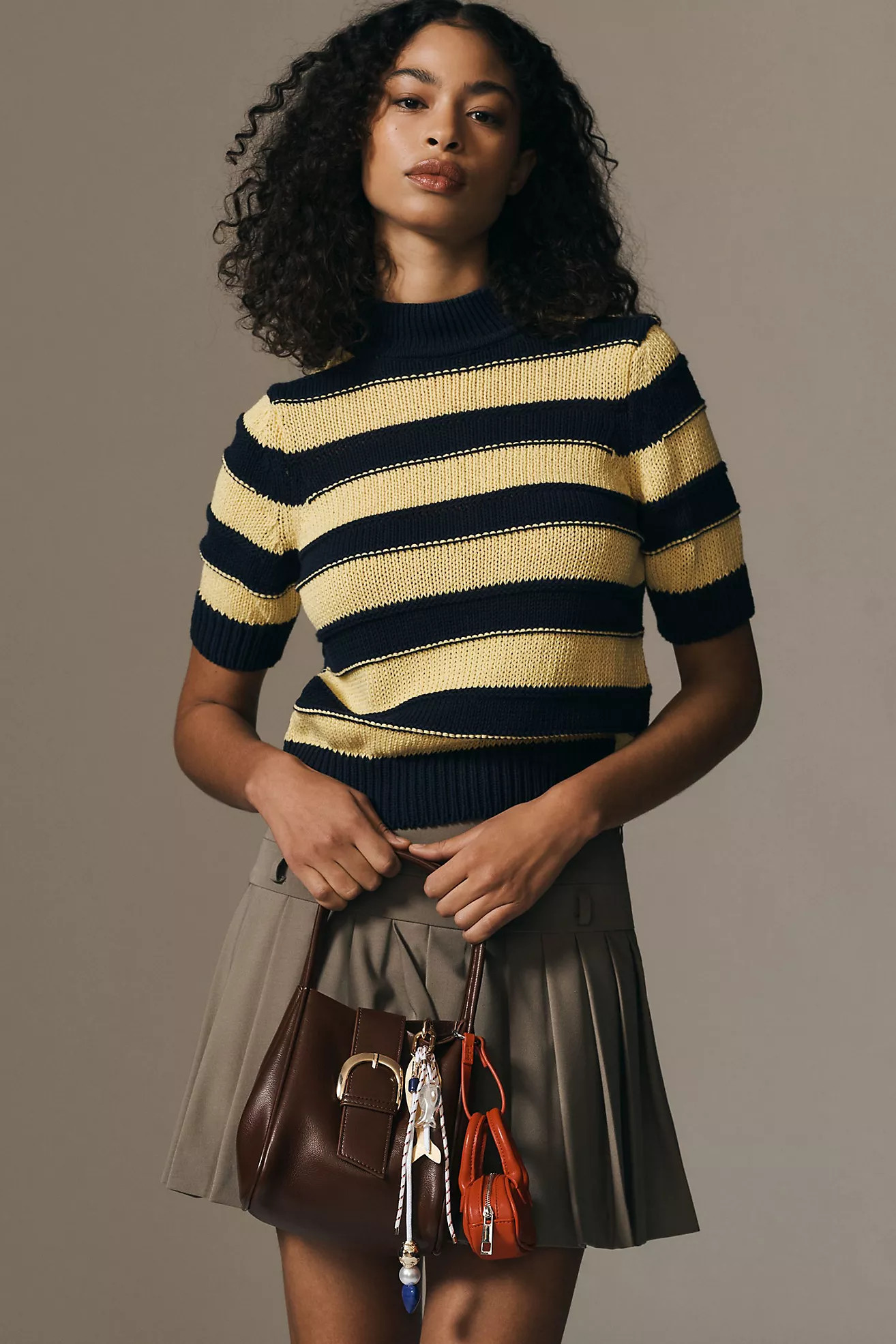 Pilcro Striped Short Sleeve Mock-Neck Sweater | Anthropologie (US)