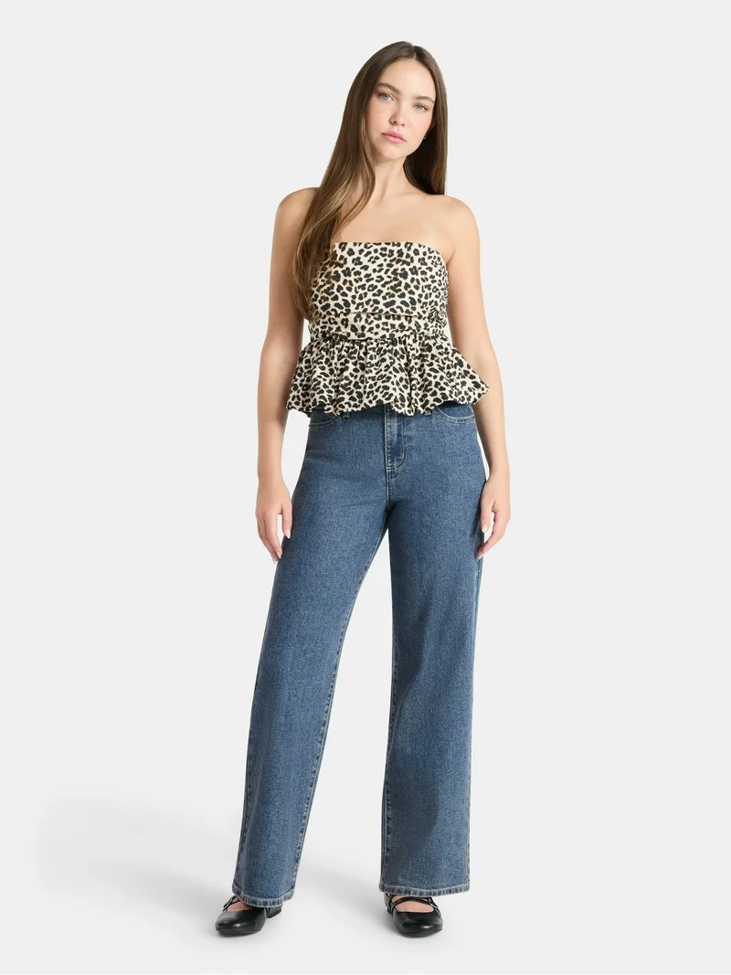 No Boundaries Cotton Strapless Bubble Top, Women's | Walmart (US)