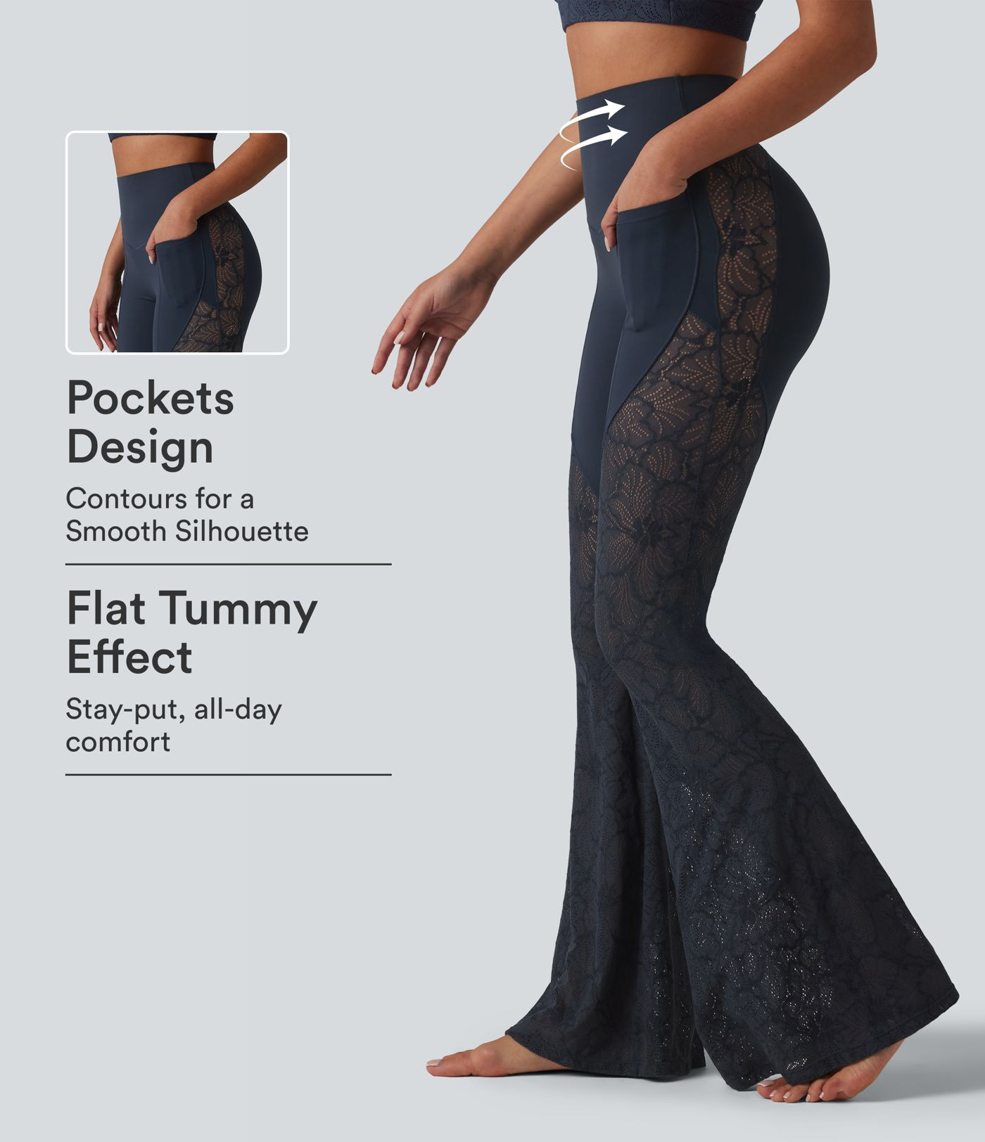 Halara UltraSculpt\u2122 High Waisted Tummy Control Contrast Lace Yoga Flare Leggings with Pocket... | HALARA