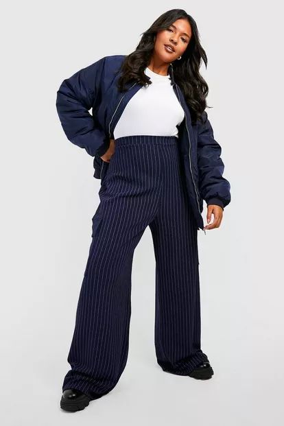 Plus Pinstripe Wide Leg Cargo Pants | Boohoo.com (US & CA)