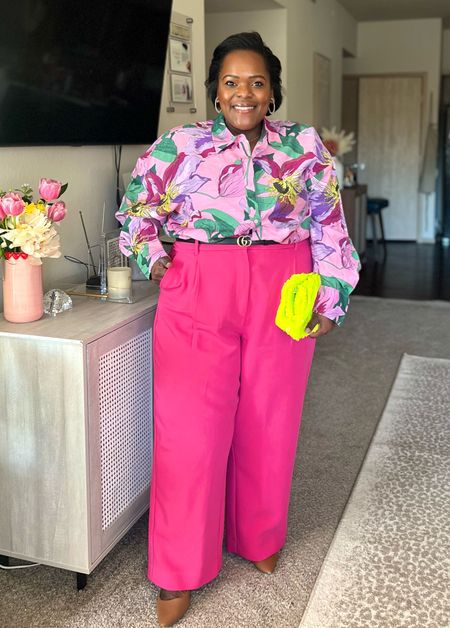 Spring inspo 🤭🌸🩷 Loving these old navy pink trouser pants paired with this floral shirt from Express. 

Easter outfit / date night / weekend look / business casual / spring outfit / Leliassoutherncharm / express partner 

#LTKmidsize #LTKSeasonal #LTKstyletip