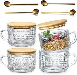 LANDNEOO 4pcs Set Vintage Coffee Mugs gifts for women, Overnight Oats Containers with Bamboo Lids... | Amazon (US)