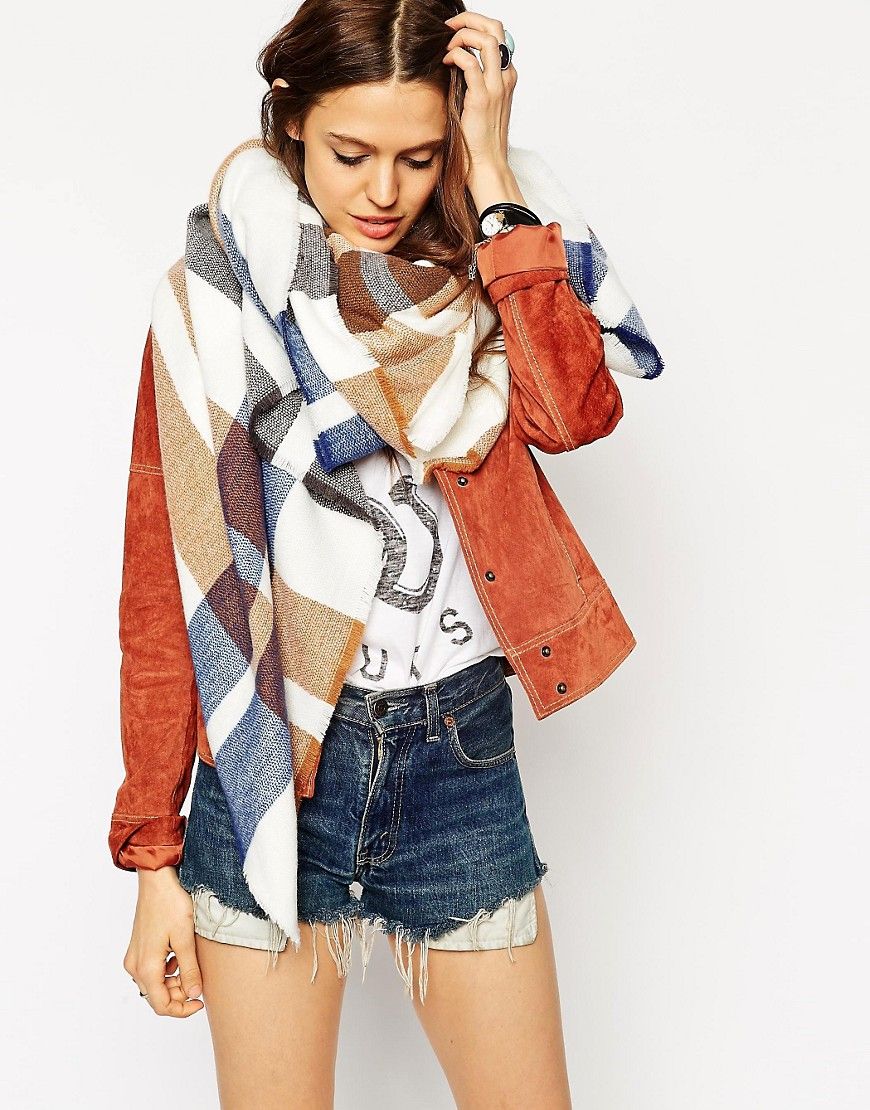 ASOS Oversized Square Scarf In Bold Colored Check | ASOS US