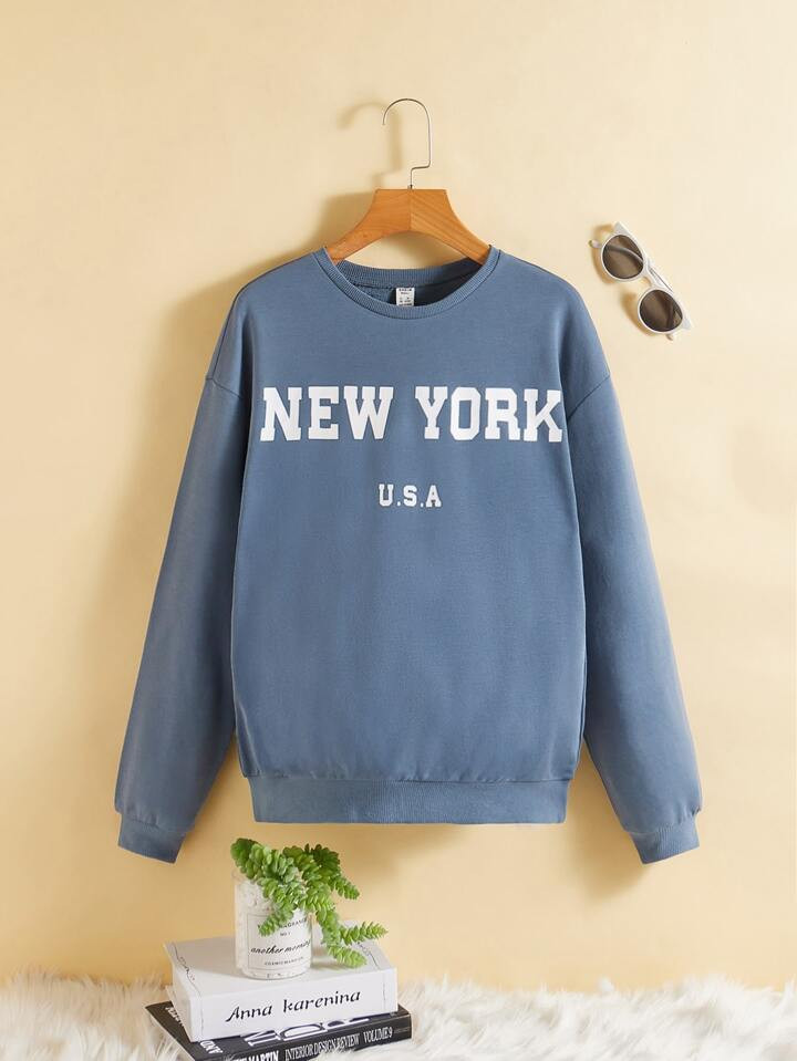 SHEIN Teen Girls Letter Graphic Drop Shoulder Pullover | SHEIN