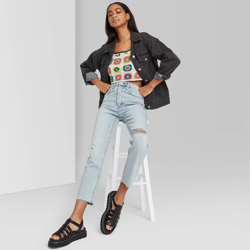 Women's Super-High Rise Distressed Slim Straight Jeans - Wild Fable™ Light Wash | Target