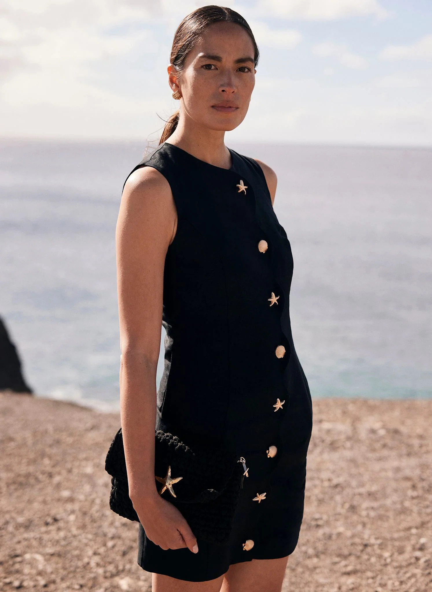 Black Linen Starfish Mini Dress | Mint Velvet