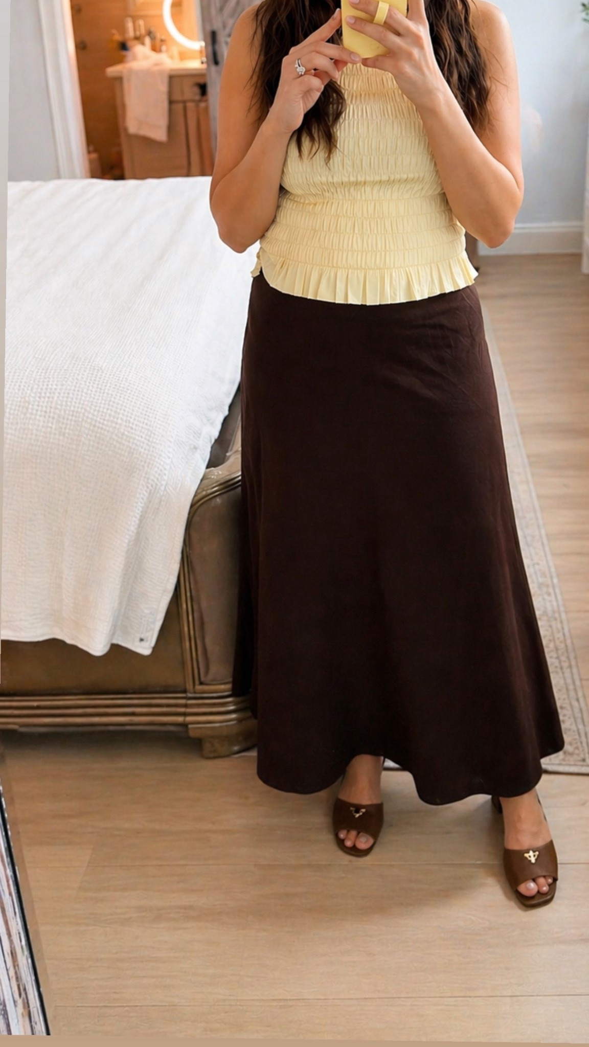 Brown linen blend skirt 

#LTKTall #LTKSaleAlert