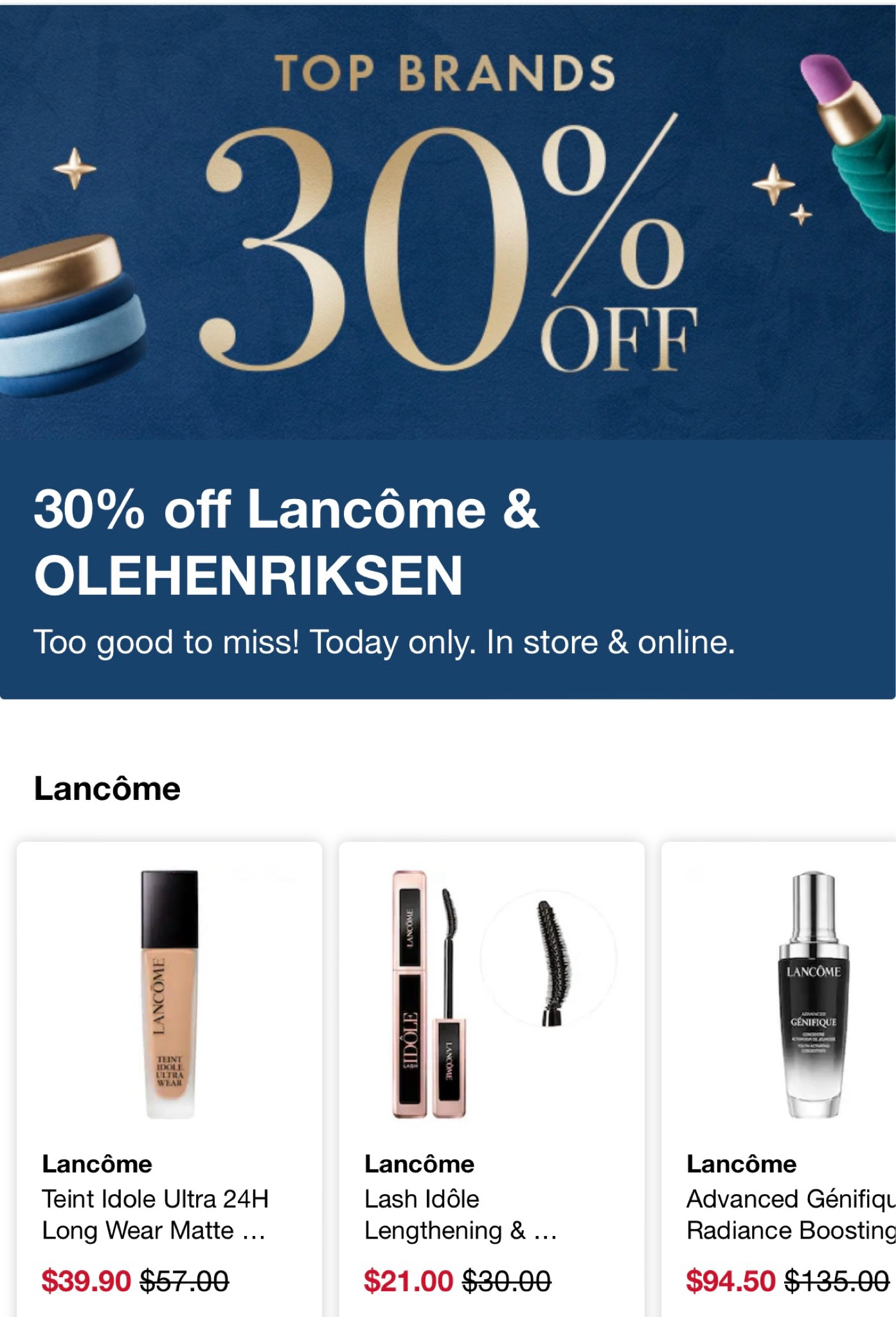 | 30% off Lancôme Today Only | Makeup Sale | Perfume Sale | Foundation Sale | 

#LTKGiftGuide #LTKSaleAlert #LTKCyberWeek