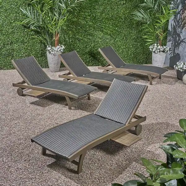 Banzai Outdoor Wicker and Wood Chaise Lounge (Set of 4) by Christopher Knight Home - Gray, Gray F... | Bed Bath & Beyond