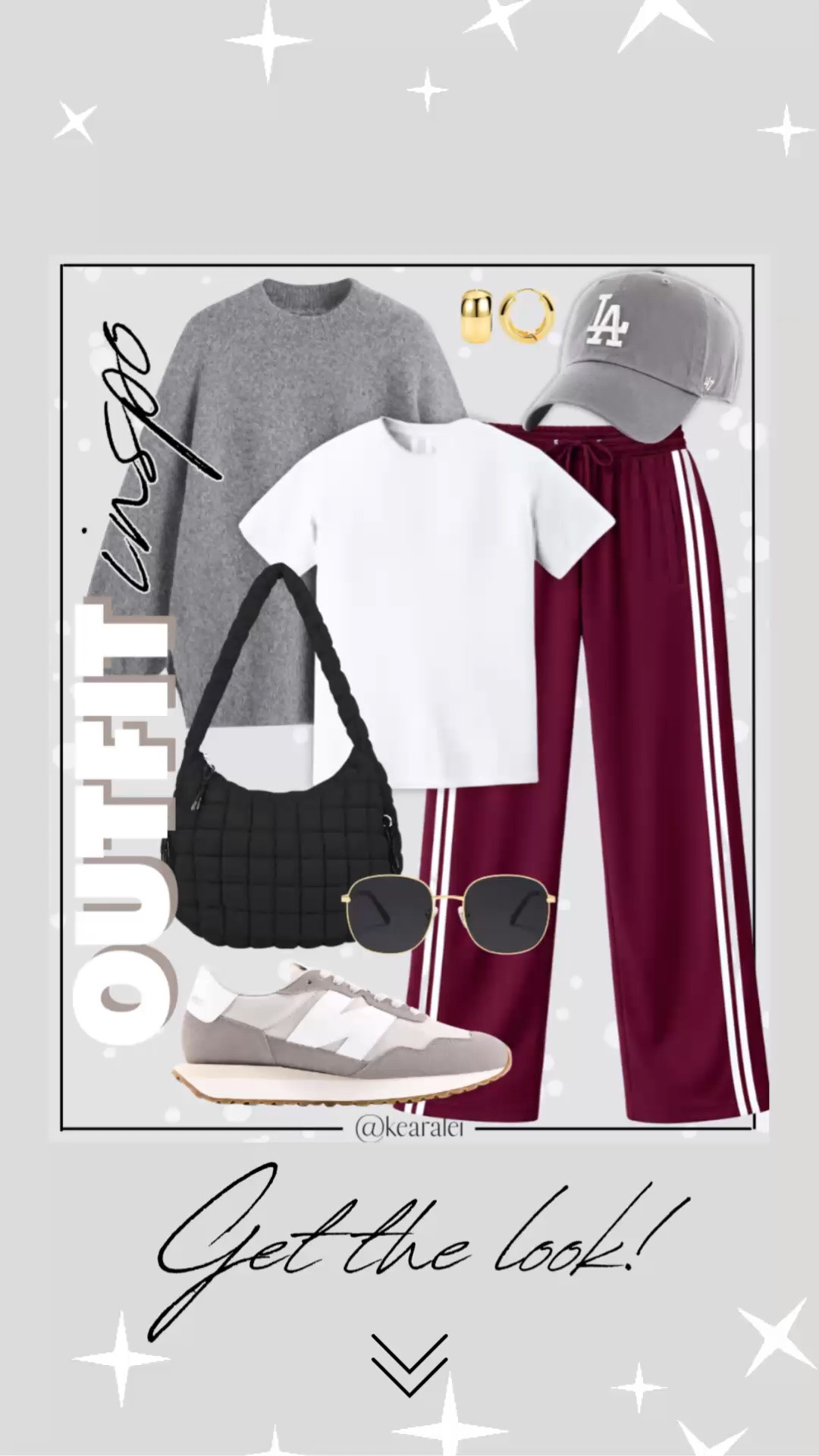 Fall outfits women winter outfit ideas Amazon comfy outfit casual outfits Amazon fashion maroon burgundy red track pants wide leg pants trousers tall girl friendly pants short girl friendly petite length pants activewear free people inspired look for less oversized white tshirt t-shirt gray wool blend oversized knit sweater ‘47 brand charcoalgrey baseball hat white women’s new balance 237 V1 sneakers shoes aviator sunglasses large black quilted puffer carryall bag tote bum bag crossbodypuffer bag || #amazon #athletic #casual #ootd #sporty #lululemon #oncloud #freepeople #sneakers #neutrals
.
.
.

Fitness Wear, Activewear, exercise outfit, workout leggings, sports bra, Lulu lemon, free people motion active athleisure
.

Amazon fashion, teacher outfits, business casual, casual outfits, neutrals, street style, Midi skirt, Maxi Dress, Swimsuit, Bikini, Travel, skinny Jeans, Puffer Jackets, Concert Outfits, Cocktail Dresses, Sweater dress, Sweaters, cardigans Fleece Pullovers, hoodies, button-downs, Oversized Sweatshirts, Jeans, High Waisted Leggings, dresses, joggers, fall Fashion, winter fashion, leather jacket, Sherpa jackets, Deals, shacket, Plaid Shirt Jackets, apple watch bands, lounge set, Date Night Outfits, Vacation outfits, Mom jeans, shorts, sunglasses, Disney outfits, Romper, jumpsuit, Airport outfits, biker shorts, Weekender bag, plus size fashion, Stanley cup tumbler
.
Target, Abercrombie and fitch, Amazon, Shein, Nordstrom, H&M, forever 21, forever21, Walmart, asos, Nordstrom rack, Nike, adidas, Vans, Quay, Tarte, Sephora, lululemon, free people, j crew jcrew factory, old navy

#LTKootd #LTKSeasonal #LTKMidsize