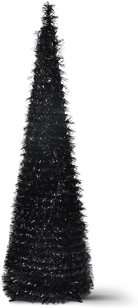 5FT Black Pop Up Tinsel Christmas Tree, Collapsible Pencil Xmas Tree | Amazon (US)