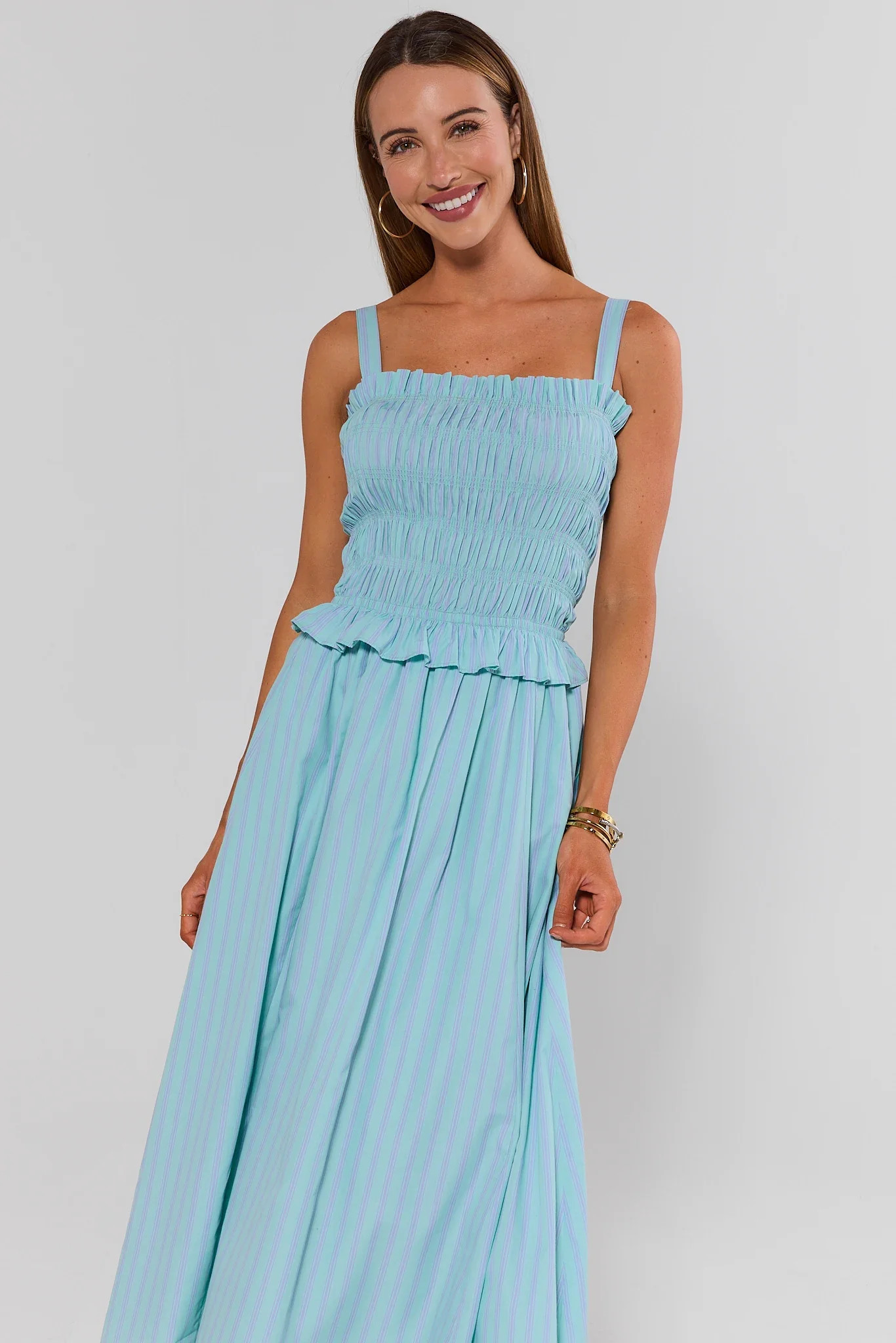 Mint Stripe Smocked Maxi Dress | Avara