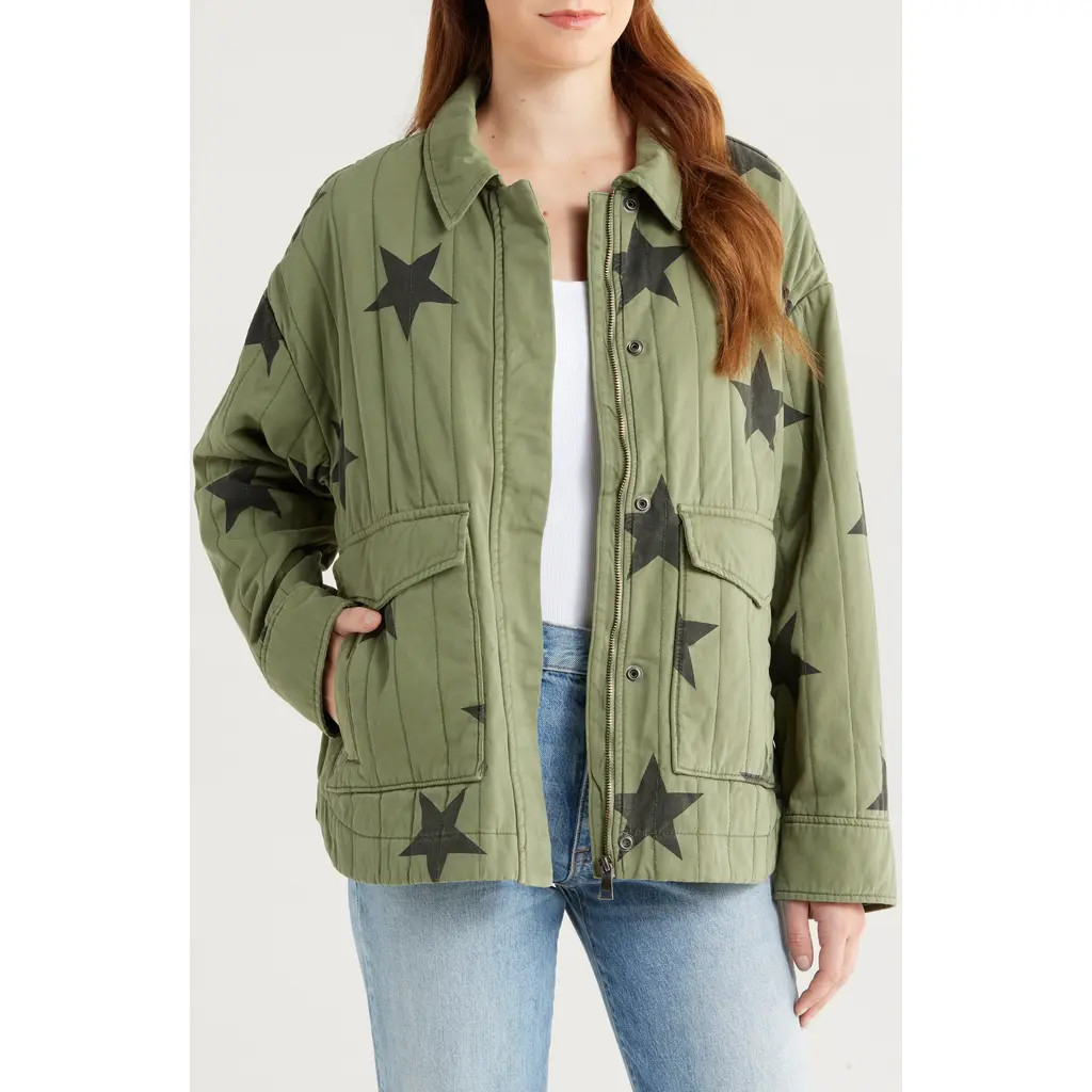 Pistola Cecile Star Print Quilted Denim Jacket in Royal Honor at Nordstrom, Size Small | Nordstrom