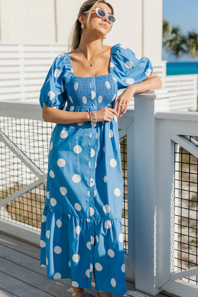 Looks Good Effortlessly Blue Polka Dot Maxi Dress | The Mint Julep Boutique