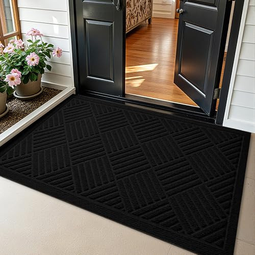 PLEASOR Front Door Mat Outside Entrance, Dirt Resistant and Absorbent Welcome Door Mat Outdoor Indoor,Sturdy Non-Slip Backing Entry Mat, Fade Resistant, Low Profile Doormat for Entryway, 29x17, Black | Amazon (US)
