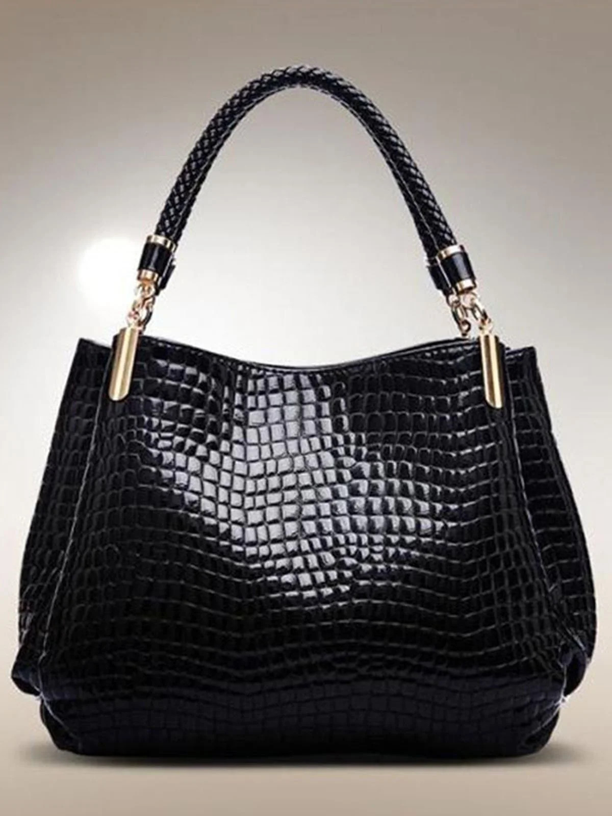 Shiny Crocodile Faux Leather Urban Commuter Handbag | Stylewe
