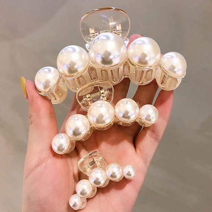 Amazon.com: Agirlvct Pearl Hair Claw,Styling Hair Clips Strong Hold Hair Jaw Clips, Big Hair Clip... | Amazon (US)
