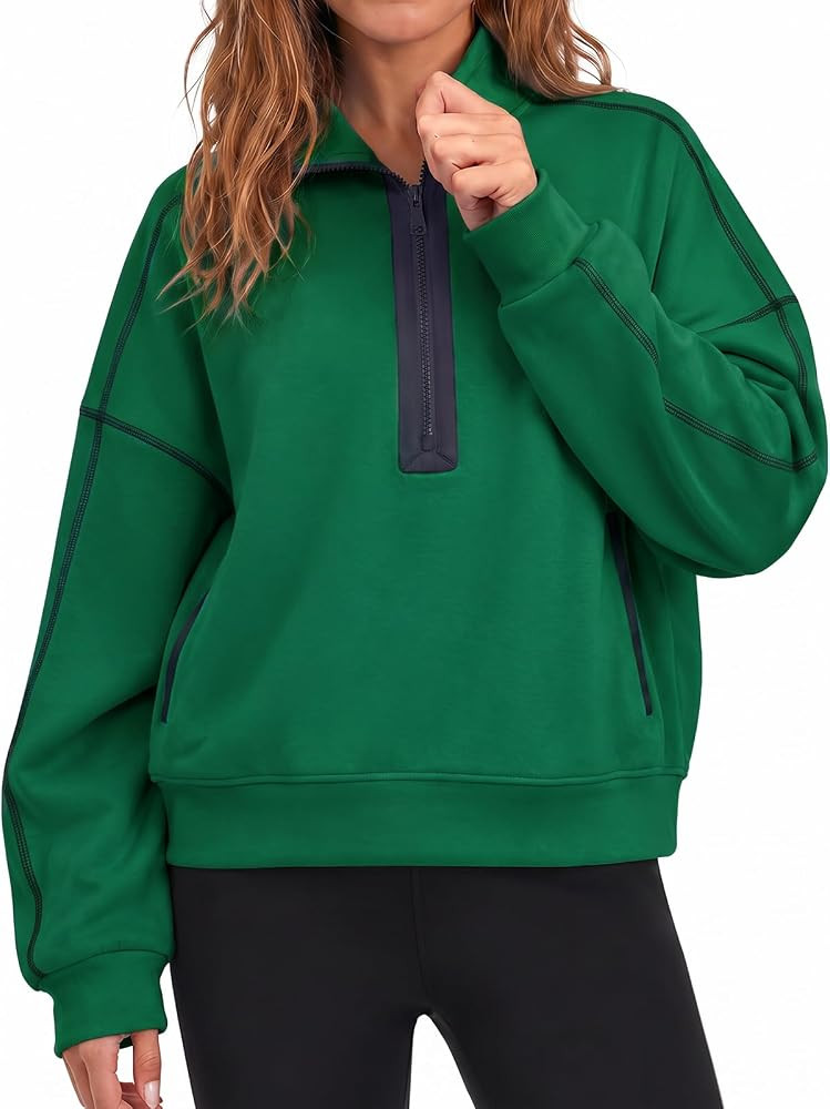 Yousify Women Half Zip Athletic Shirt Pullover Stand Collar Crop Sweatshirt | Amazon (US)