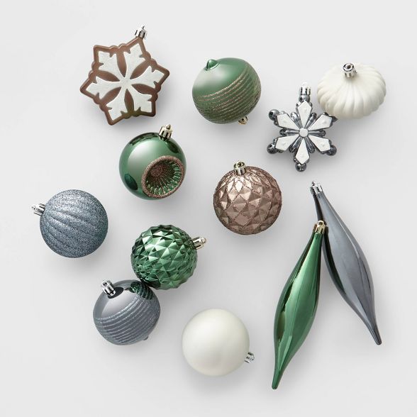 40ct Veranda Christmas Ornament Set Green Mushroom Slate Blue & White - Wondershop™ | Target