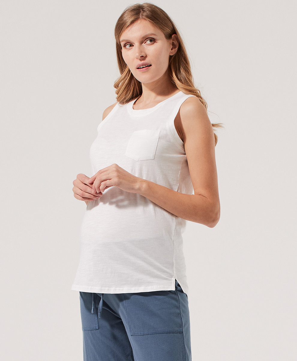 Women's White Maternity Slub Pocket Tank XL | Pact Apparel