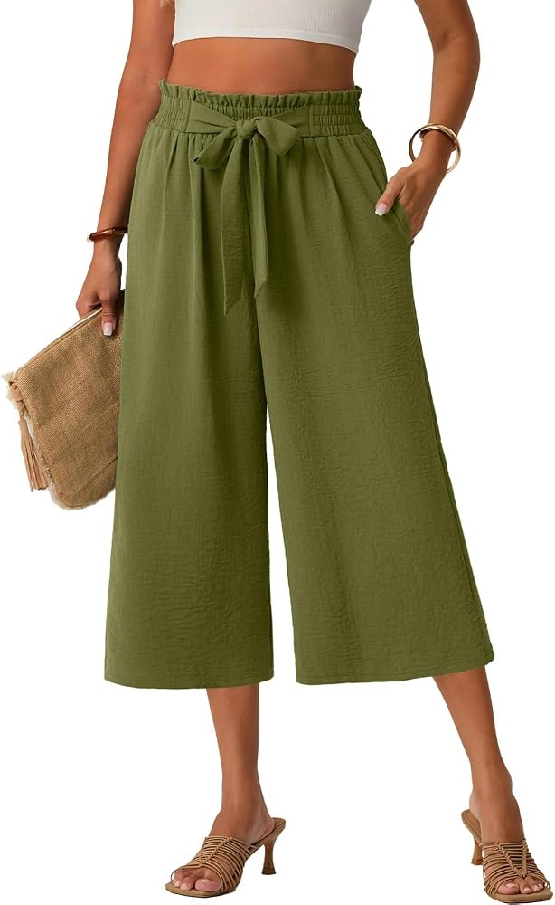 Lepunuo Women Wide Leg Capri Pants High Waisted Casual Wear with Pockets | Amazon (US)