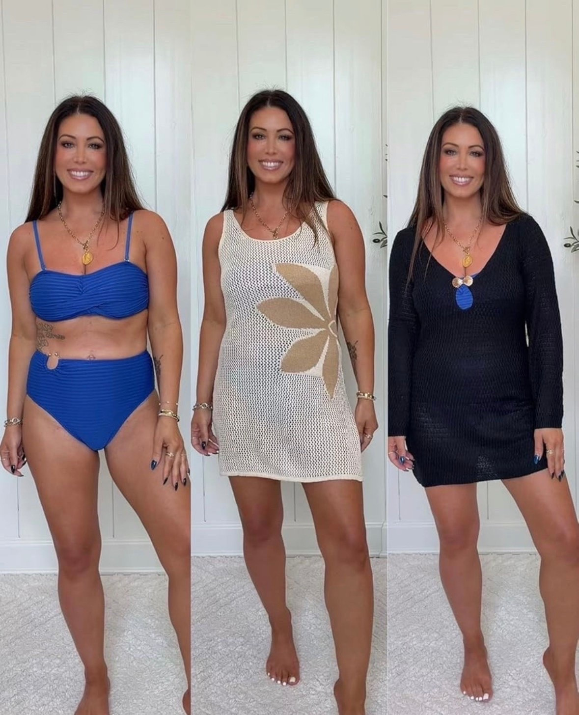 The perfect beach/pool outfit rotation >>> 🌊💙 This royal blue swimsuit is SUCH a standout, and I’m obsessed with both cover-up options! The black cover-up with the gold seashell clasp feels so chic and elevated, while the white one with the tan flower detail is giving effortless beach club energy ☀️✨ Linked my favorites below!

 #LTKSwim #BeachVacation #SwimStyle #CoverUpStyle #VacationOutfits #SummerStyle #Beachwear #LTKSeasonal

#LTKmomlife #LTKSeasonal #LTKSwim

#LTKdayinmylife #LTKgrwm #LTKootd