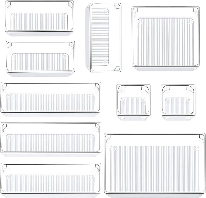 Kootek 10 Pcs Drawer Organizers 5-Size Makeup Desk Drawer Organizer Plastic Bathroom Storage Bins... | Amazon (US)