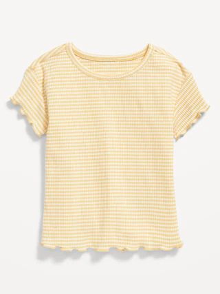 Printed Rib-Knit Lettuce-Edge T-Shirt for Toddler Girls | Old Navy (US)