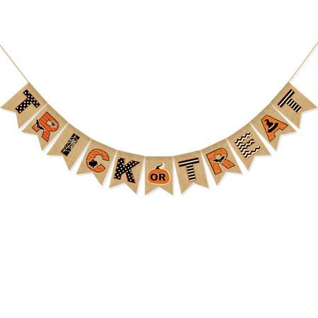 Trick or Treat Banner for Halloween Home Hanging Decor Rustic Pennant Halloween Decorations Indoor Outdoor Party Supplies | Walmart (US)