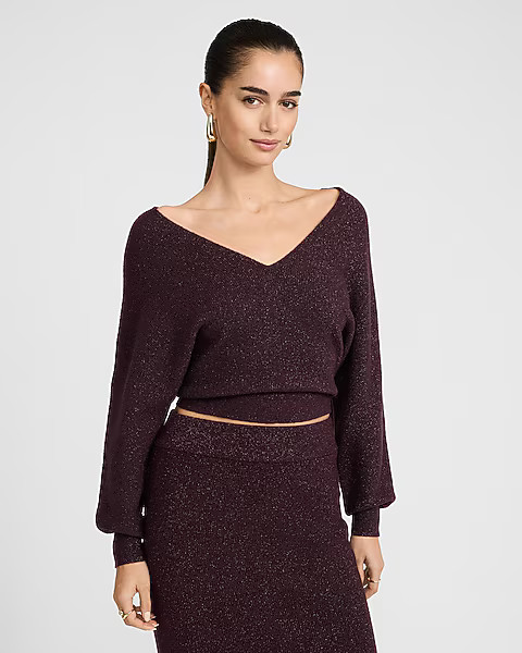 Glitter Double V-Neck Dolman Sweater | Express