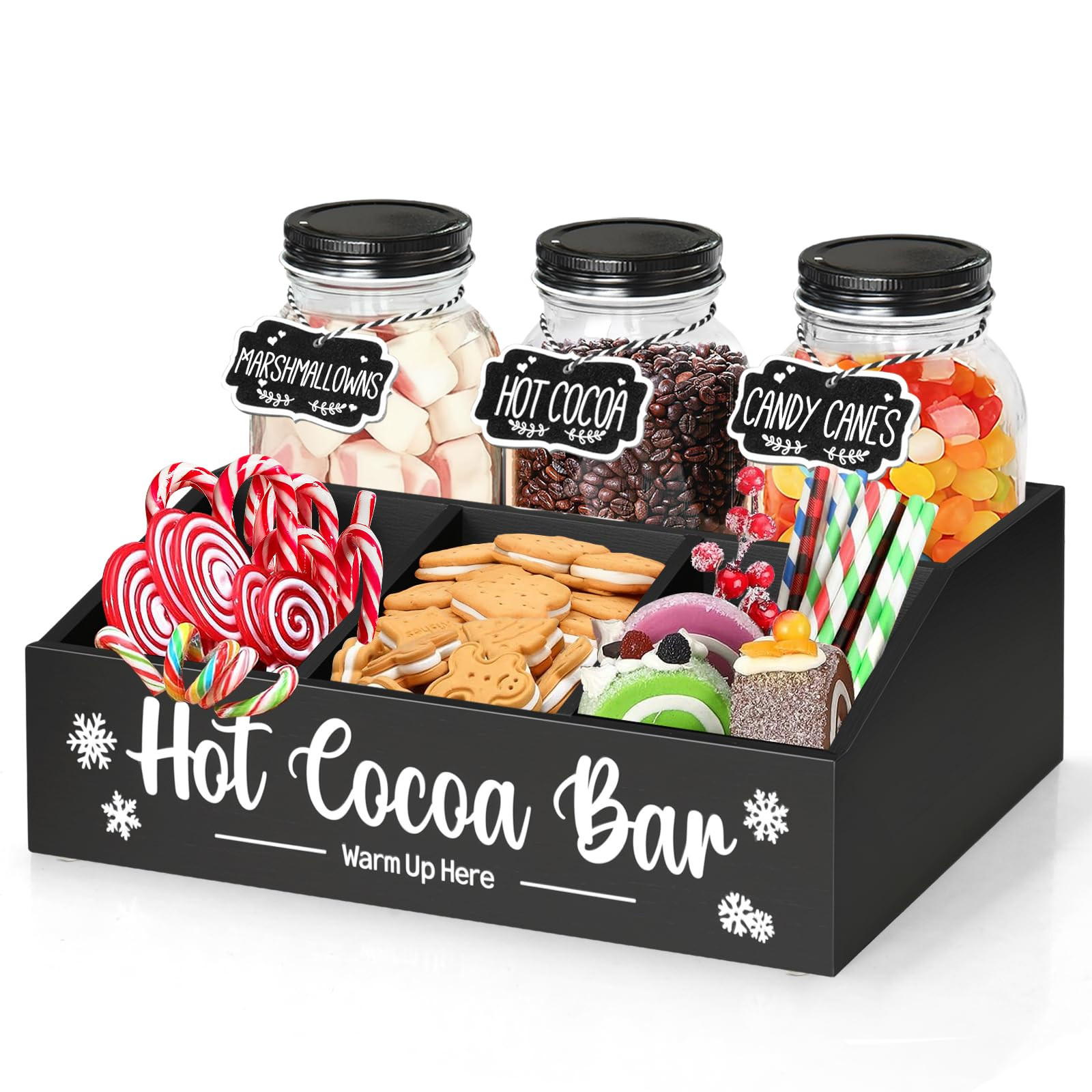 Christmas Hot Cocoa Bar with 3 Glass Jars, Wood Coffee Station Organizer for Countertop, Hot Choc... | Amazon (US)