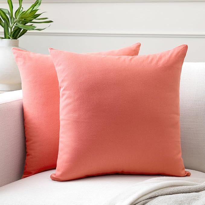 Encasa XO Throw Pillow Covers 24x24 in Set of 2 Coral | No Inserts | Cotton Pillow Covers For Liv... | Amazon (US)