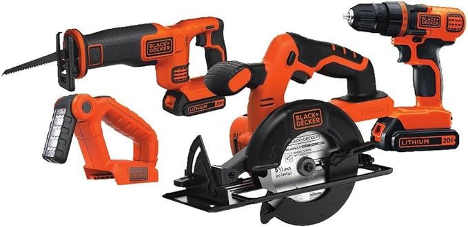 BLACK+DECKER 20V MAX Cordless Drill Combo Kit, 4-Tool (BD4KITCDCRL) | Amazon (US)