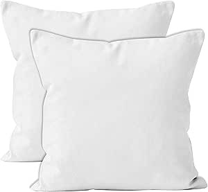 Encasa Homes Throw Pillow Cover 2pc Set - White - 24 x 24 inch Solid Dyed Cotton Canvas Square Ac... | Amazon (US)