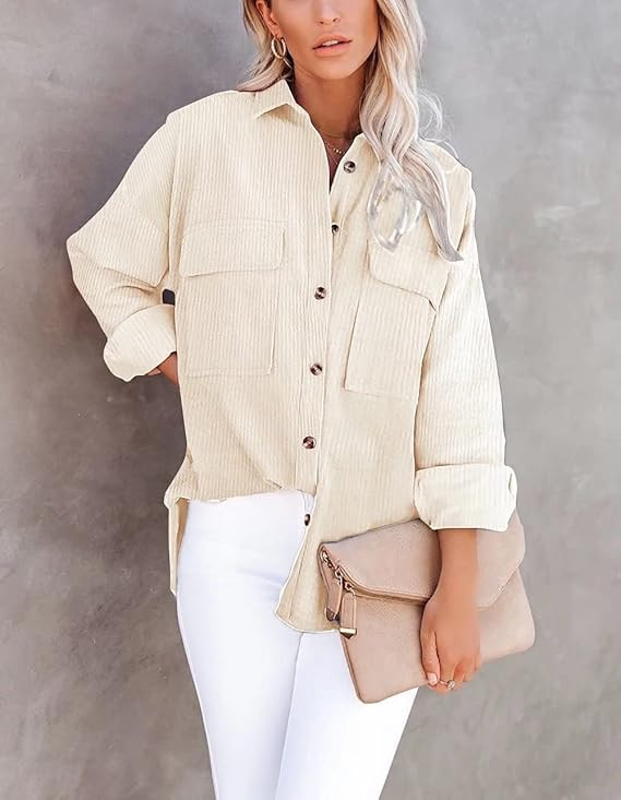 ZOLUCKY Womens Button Down Shirts Casual Long Sleeve Jacket Shacket Boyfriend Blouses Tops | Amazon (US)