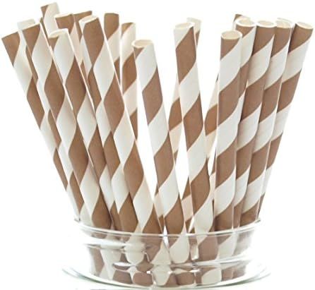 Brown Vintage Stripe Paper Straws 25 Pack | Amazon (US)