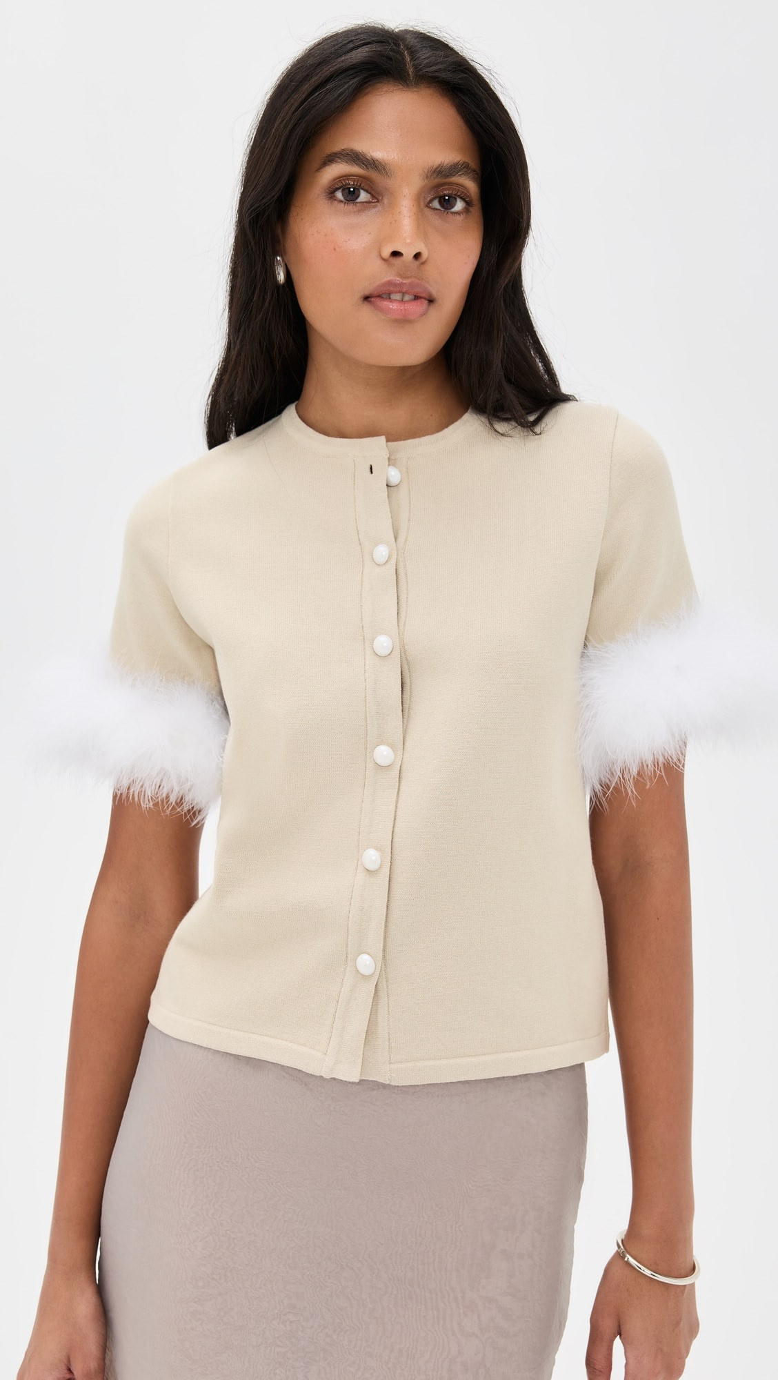 Miss Kitty Short Sleeve Cardigan with Detachable Feathers | Shopbop