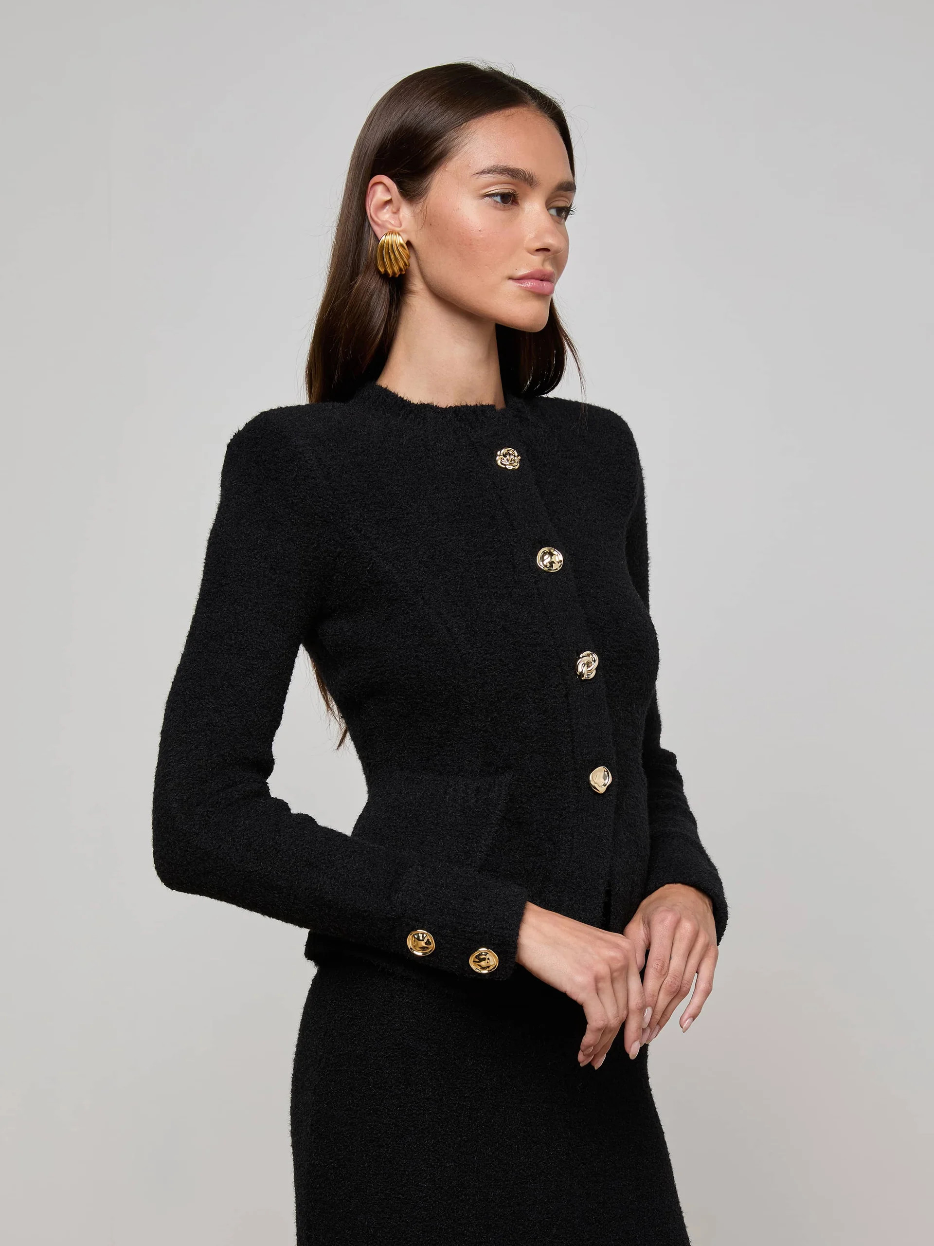 Melissa Knit Cardigan in Black/Gold | L'AGENCE | L'Agence