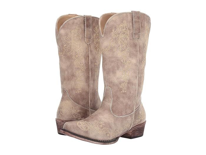 Roper Judith (Vintage Beige Faux Leather) Cowboy Boots | Zappos