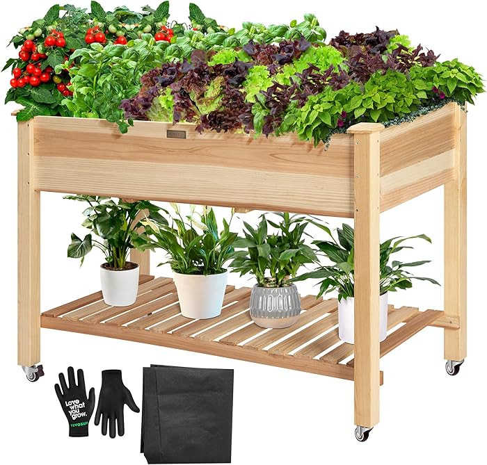VIVOSUN Elevated Wooden Raised Garden Bed, 46 x 24 x 32 Inches, Mobile Outdoor Planter Box with S... | Amazon (US)