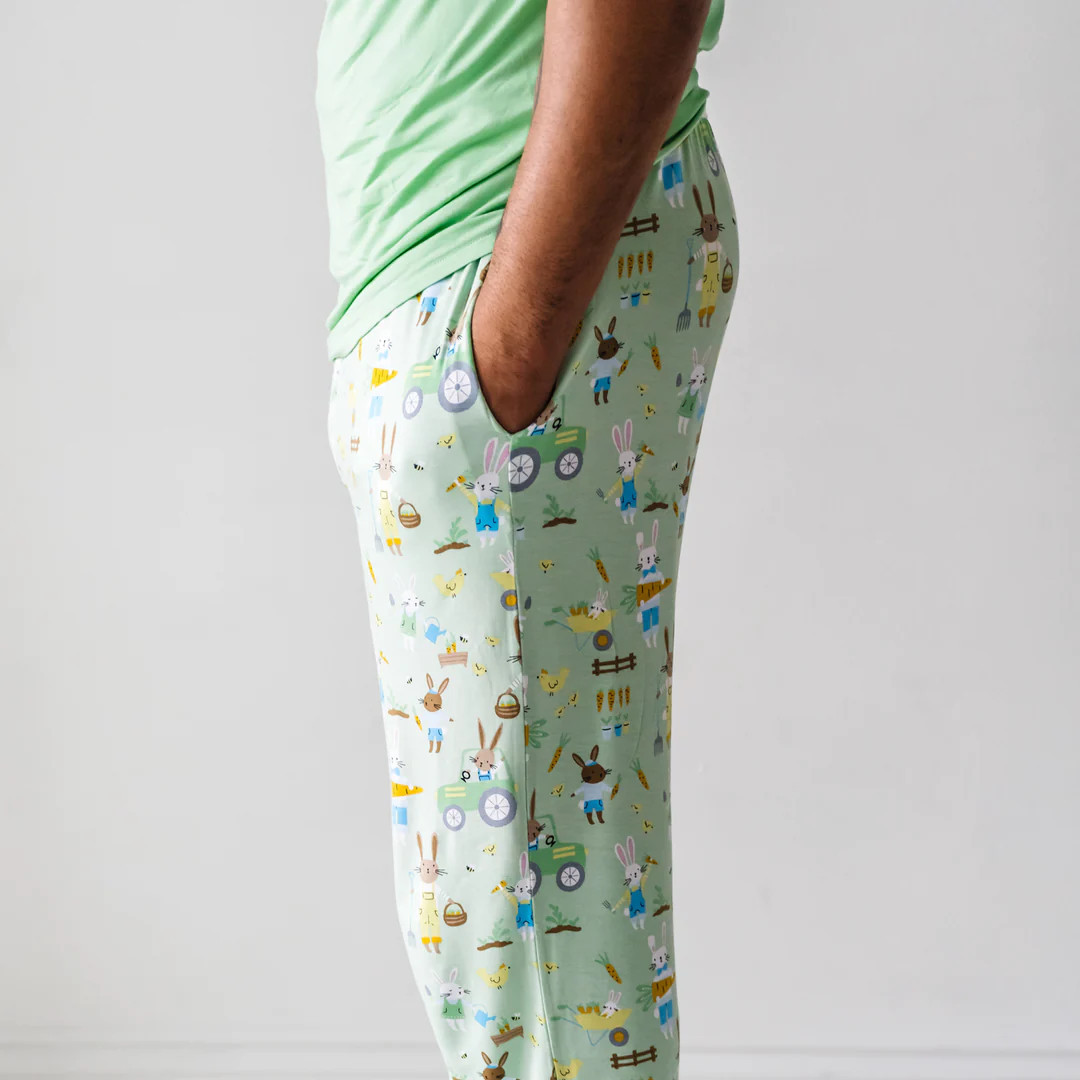 Pistachio Hop To It Men's Bamboo Viscose Pajama Pants | Little Sleepies