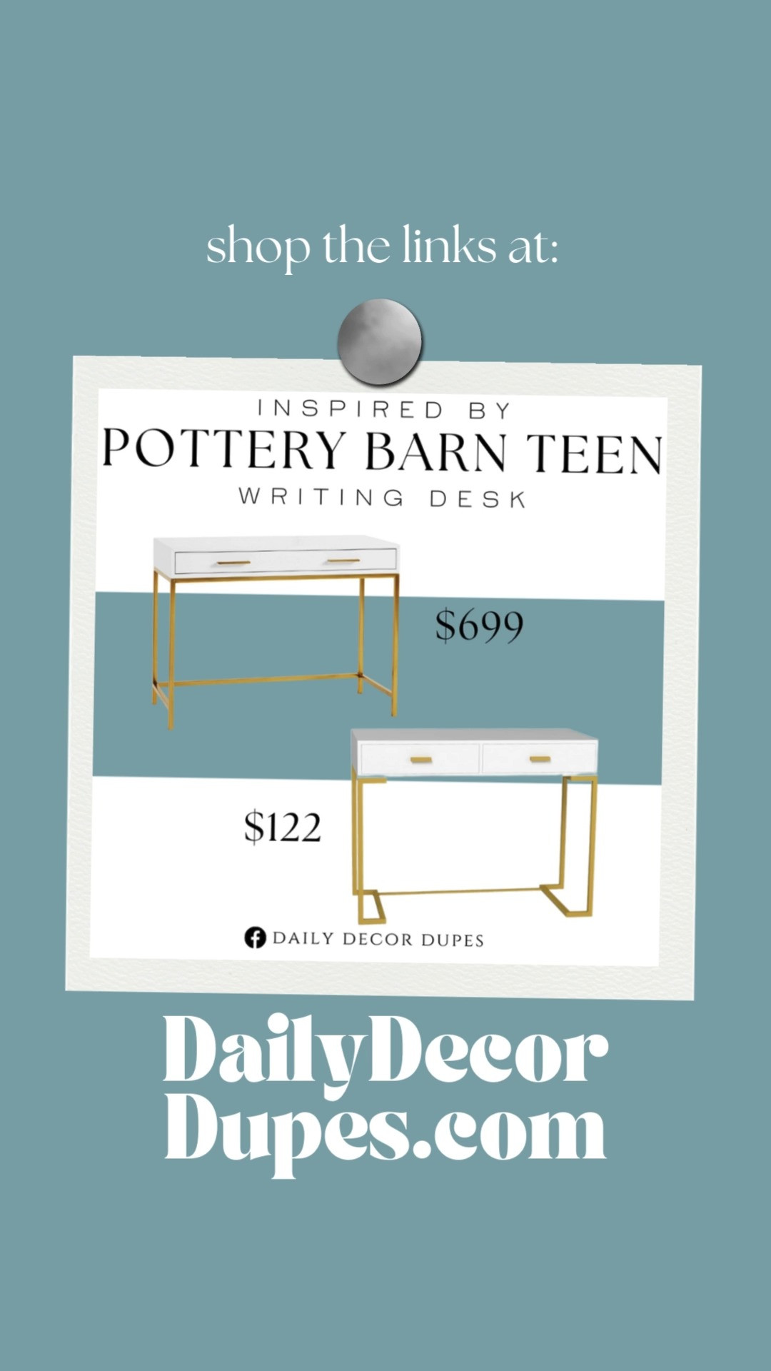 Inspired by Pottery Barn Teen Writing Desk. Stylish home office desk. Sleek minimalist desk. Elegant teen desk. Home office desk. Mid-century modern desk for teens. Affordable Pottery Barn Teen Desk Alternative. 

Home dupe dupes more affordable option find replica copy cat similar look for less budget friendly affordable cheap cheaper beautiful pretty. Clearance sale coupon code discount code promo code luxury lookalike look a like Inspo inspiration inspired by idea ideas Love dupes like these? I share multiple every day in my FB group “DAILY DECOR DUPES”
 

 #LTKHoliday #LTKHome #LTKSaleAlert