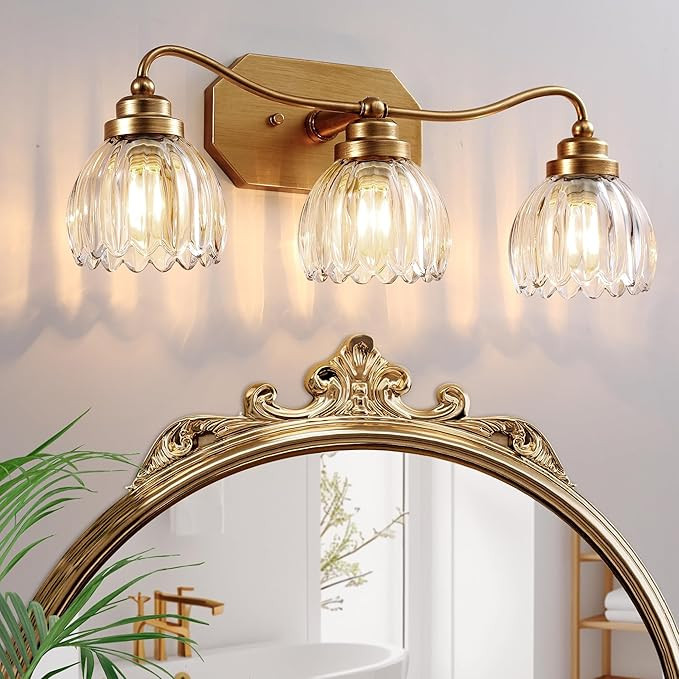 Vintage Bathroom Light Fixtures 3 Light Gold Bathroom Vanity Light Wall Sconces Lighting | Amazon (US)