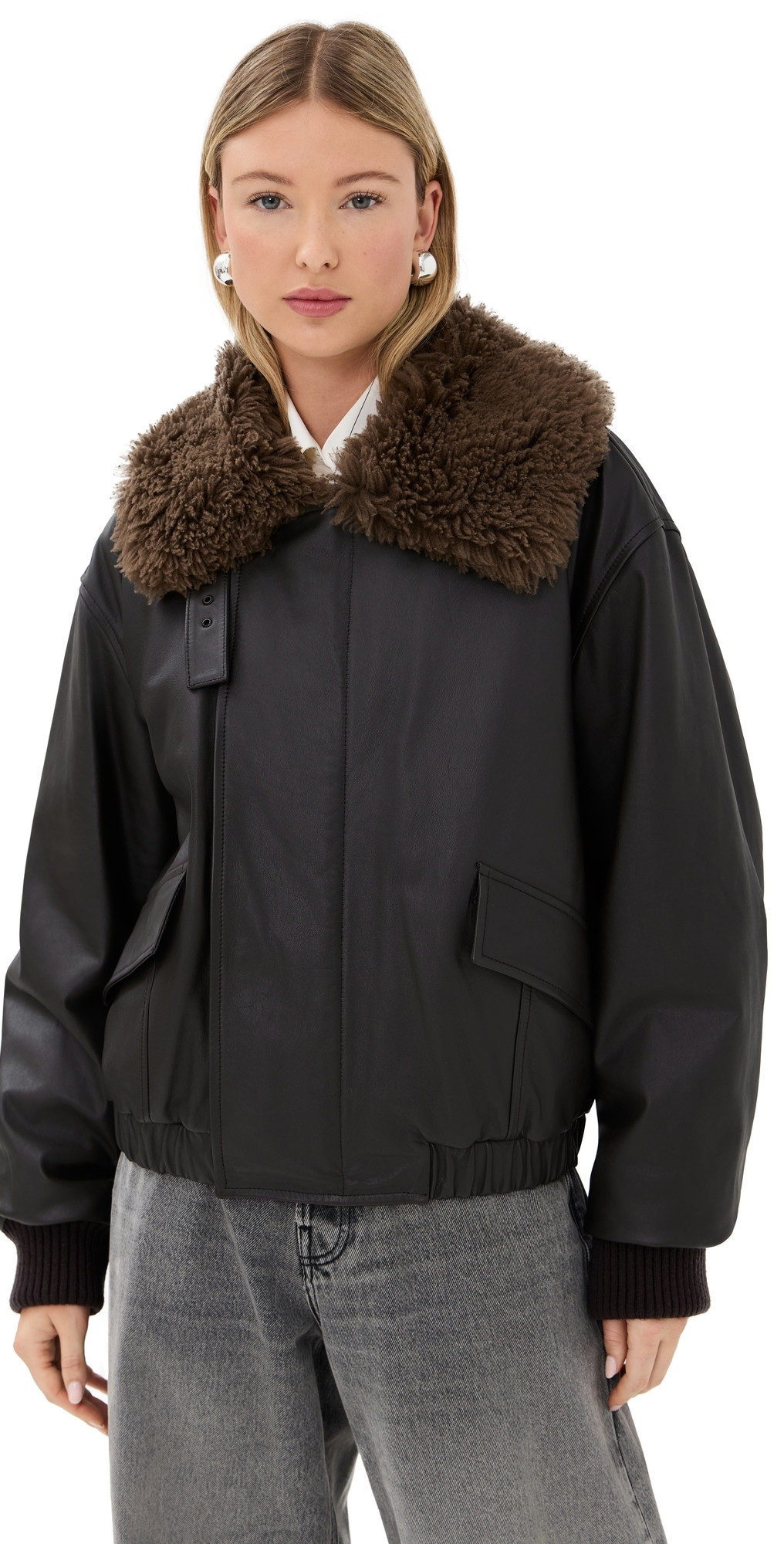 Lemaire Leather Blouson with Shearling Collar Dark Espresso L | Shopbop