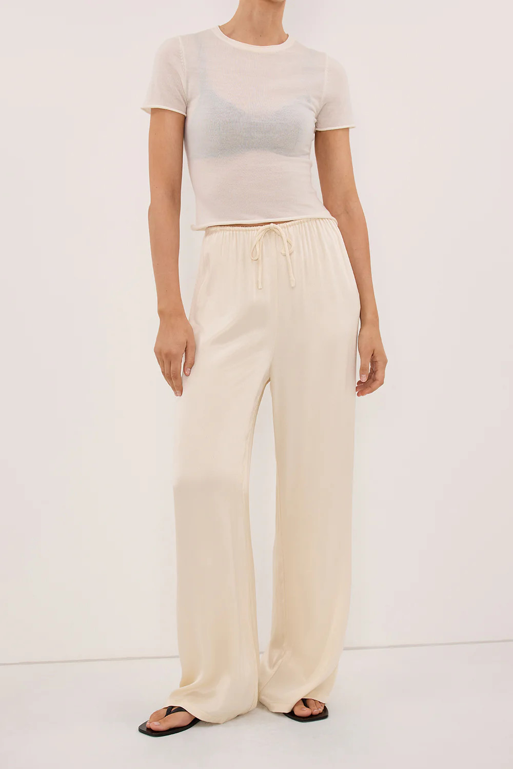 MYA CREAM SATIN PANT | DISSH