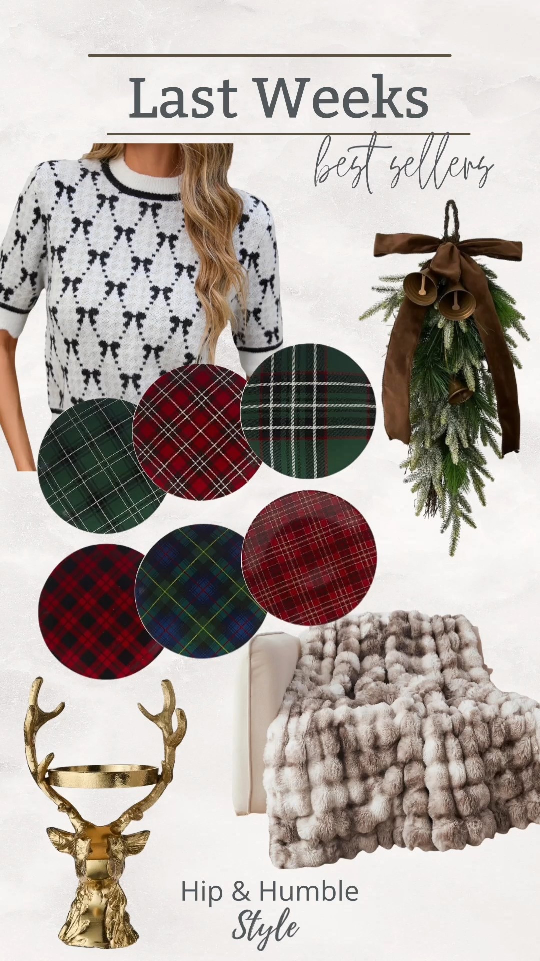 This weeks follower favorites, fur throw, holiday sweater, holiday fashion,  Christmas dishes, plaid dinner plates, deer candle holder, Christmas swag, Christmas greenery 

#LTKGiftGuide #LTKSeasonal #LTKHoliday